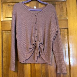 V neck sweater with front tie